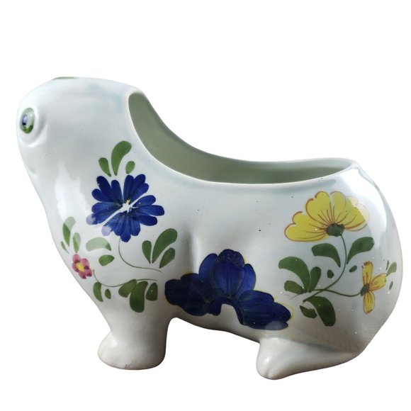 Este Italy Frog Planter Ceramic White Floral Hand Painted - Picture 3 of 10